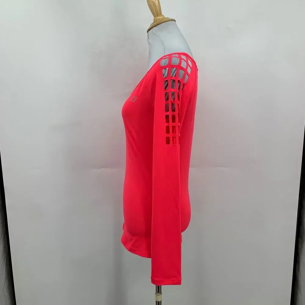 Lorna Jane Top Womens S Small Cupid Red Madrid Lasercut Long Sleeve Excel Shirt